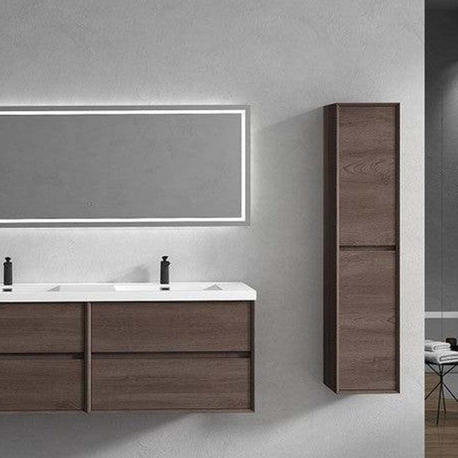 Noble 72&quot; Red Oak Wall-Mounted Modern Vanity With Double Reinforced White Acrylic Sinks