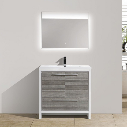 Amara 36&quot; High Gloss Ash Gray Freestanding Vanity With Single Reinforced White Acrylic Sink