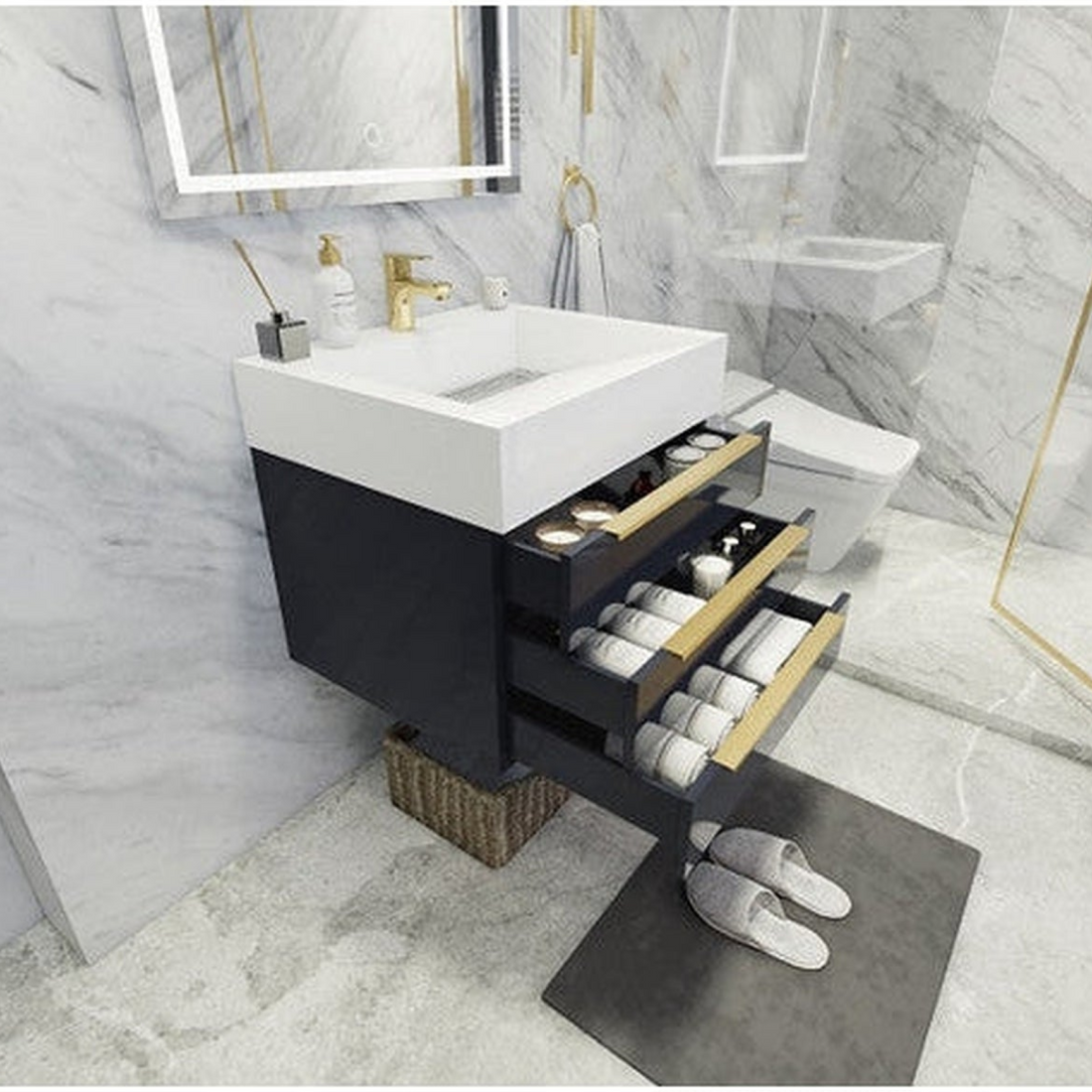 Elara 24&quot; High Gloss Gray Wall-Mounted Vanity With Single Reinforced White Acrylic Sink
