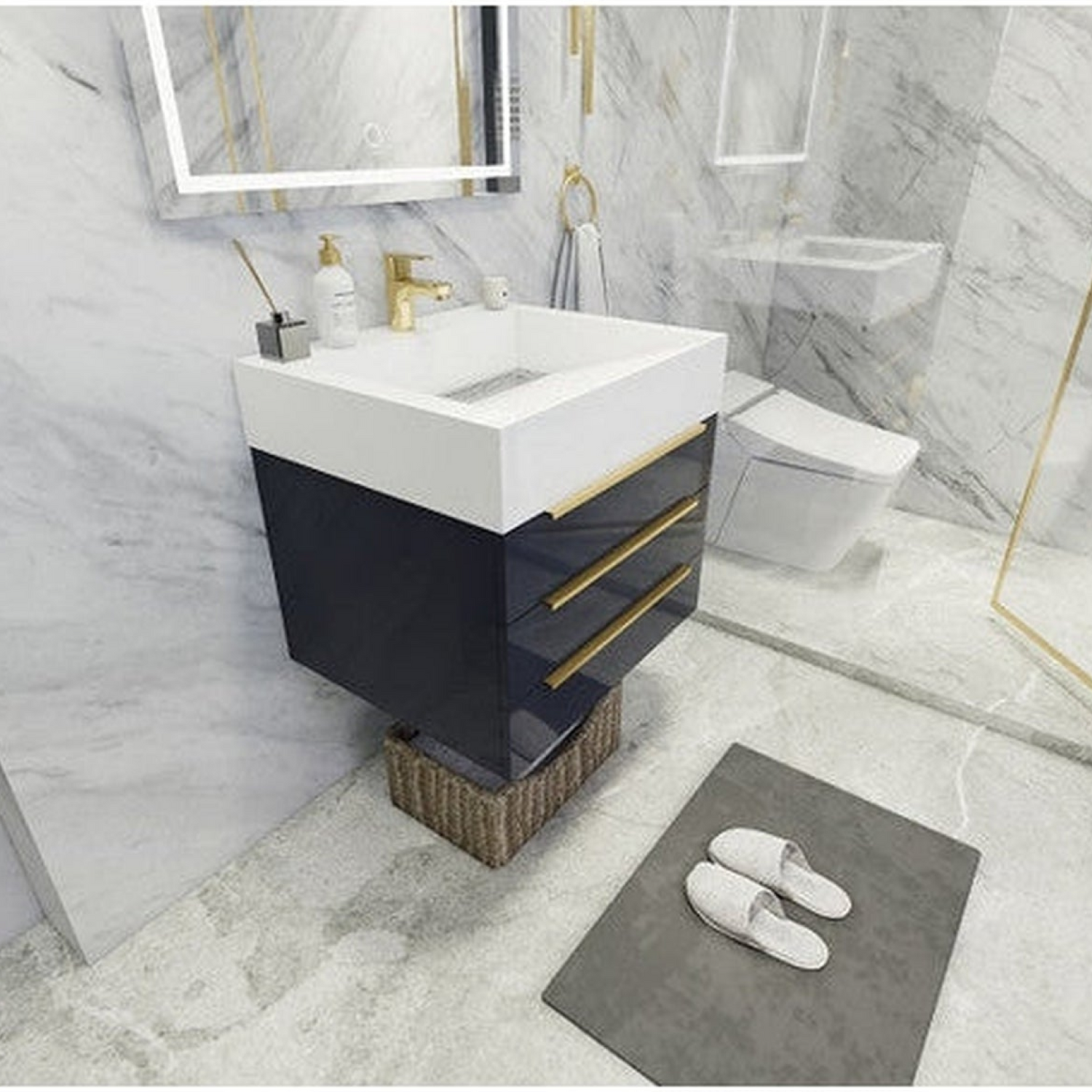 Elara 24&quot; High Gloss Gray Wall-Mounted Vanity With Single Reinforced White Acrylic Sink