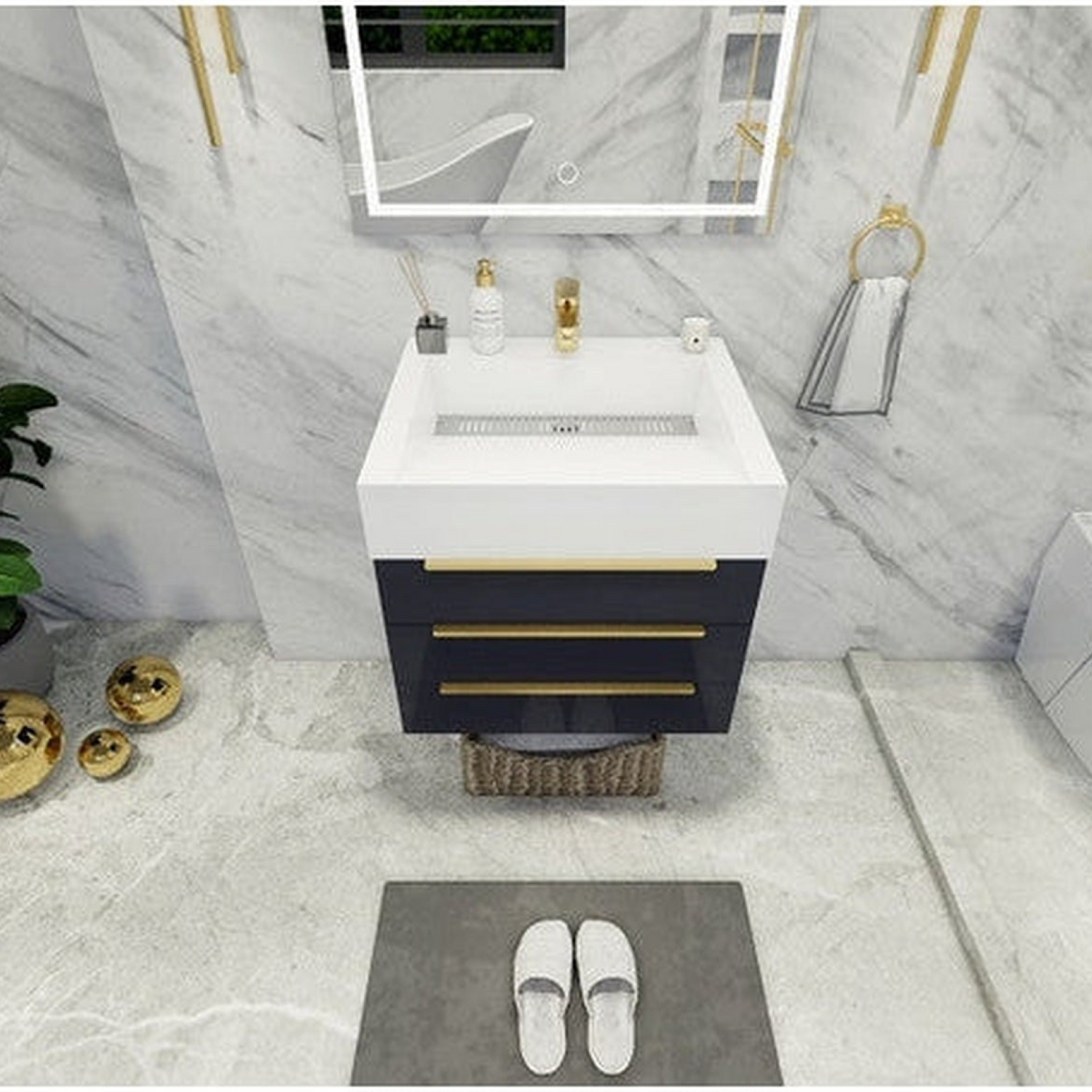 Elara 24&quot; High Gloss Gray Wall-Mounted Vanity With Single Reinforced White Acrylic Sink