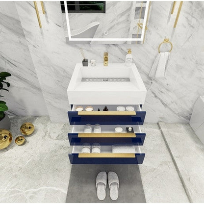 Elara 24&quot; High Gloss Night Blue Wall-Mounted Vanity With Single Reinforced White Acrylic Sink
