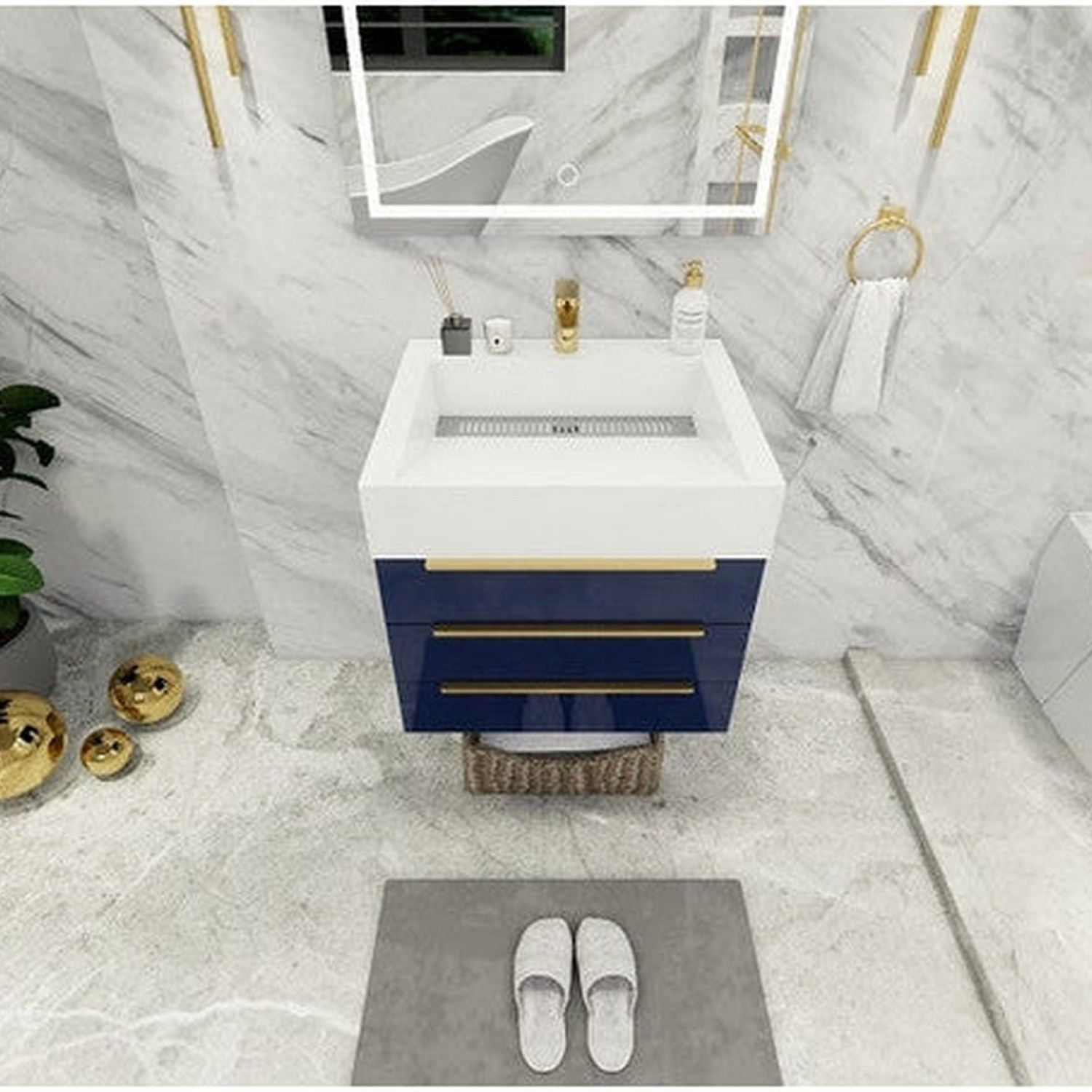 Elara 24&quot; High Gloss Night Blue Wall-Mounted Vanity With Single Reinforced White Acrylic Sink