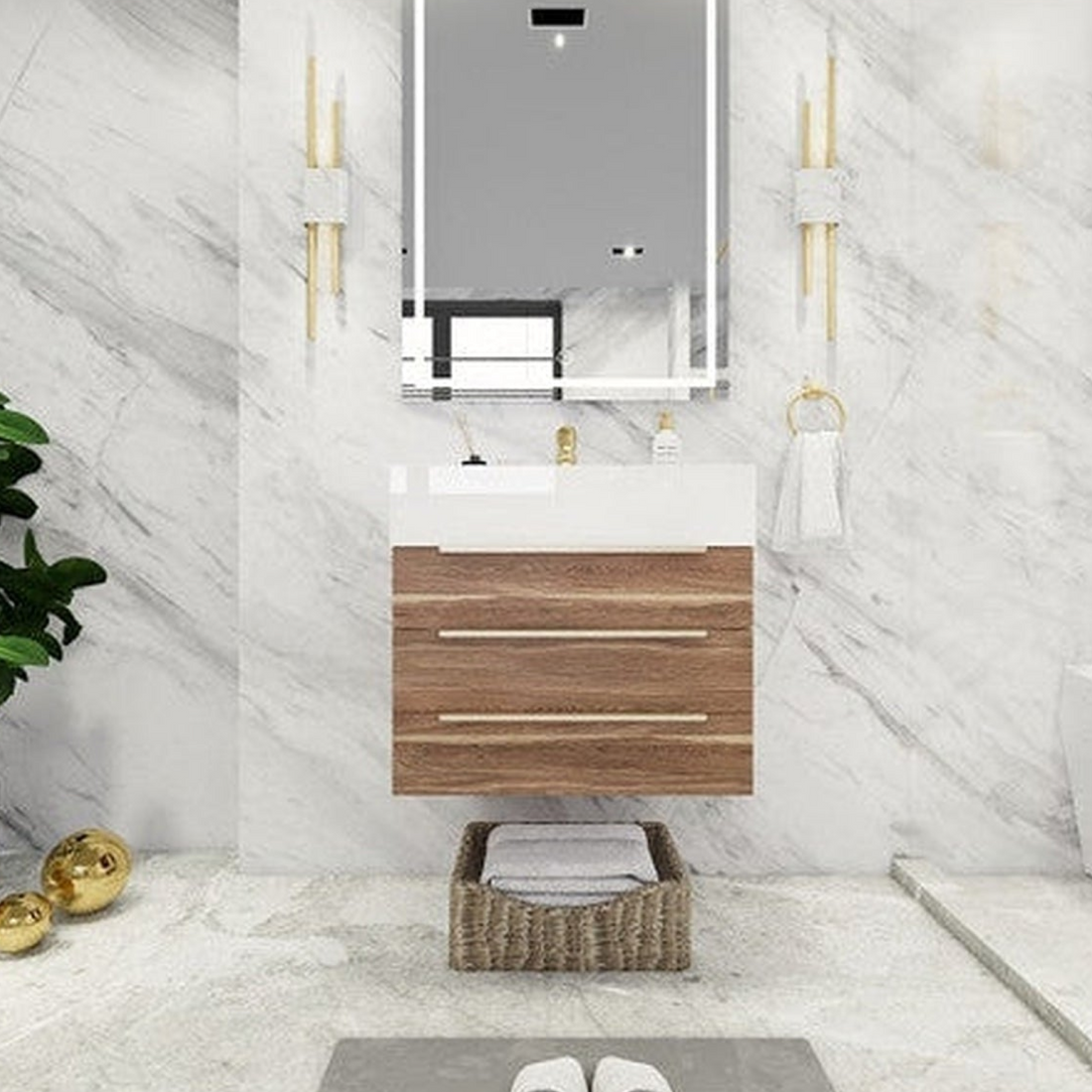 Elara 24&quot; White Oak Wall-Mounted Vanity With Single Reinforced White Acrylic Sink