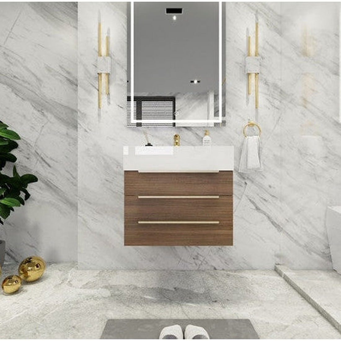 Elara 24&quot; Rosewood Wall-Mounted Vanity With Single Reinforced White Acrylic Sink