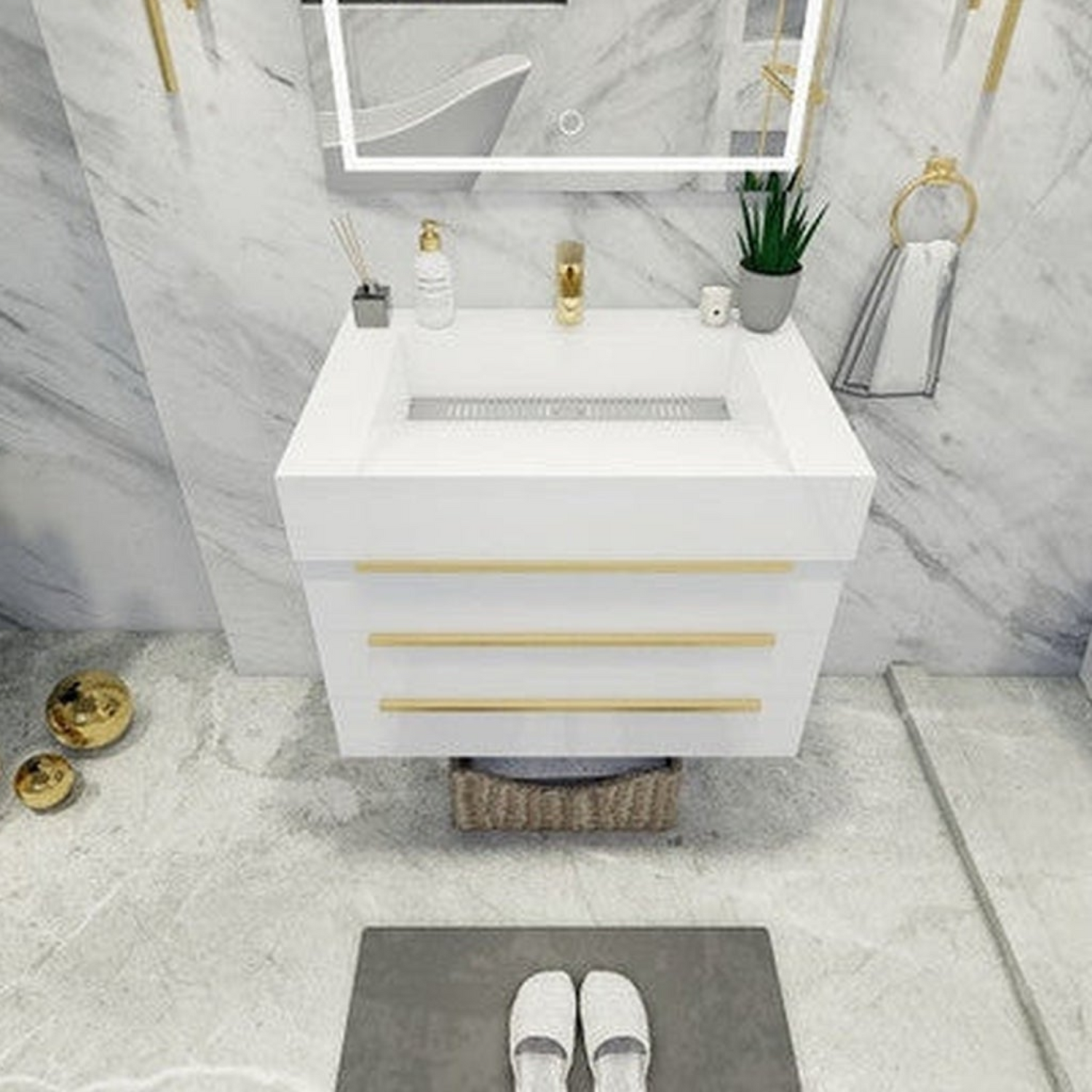 Elara 30&quot; High Gloss White Wall-Mounted Vanity With Single Reinforced White Acrylic Sink