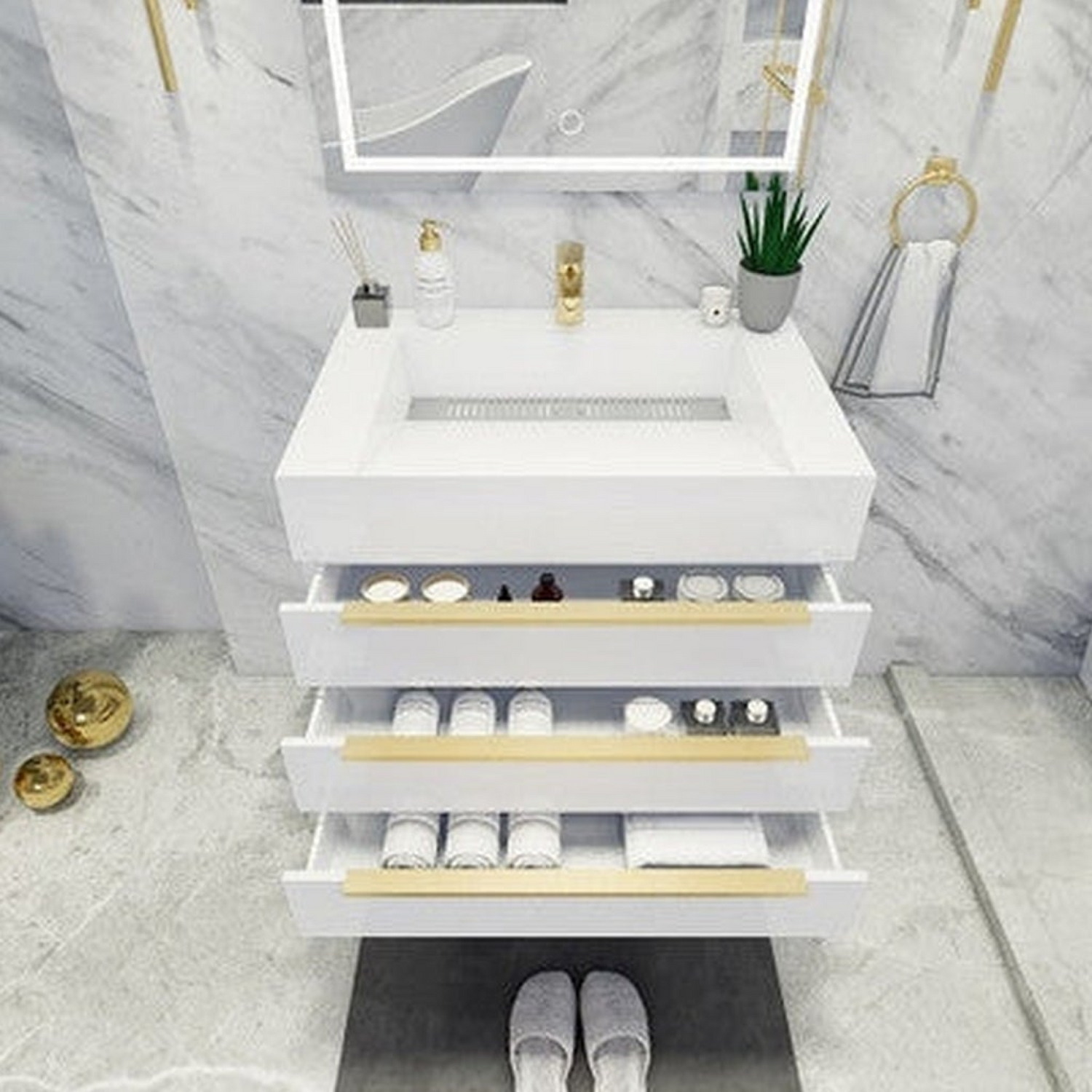 Elara 30&quot; High Gloss White Wall-Mounted Vanity With Single Reinforced White Acrylic Sink
