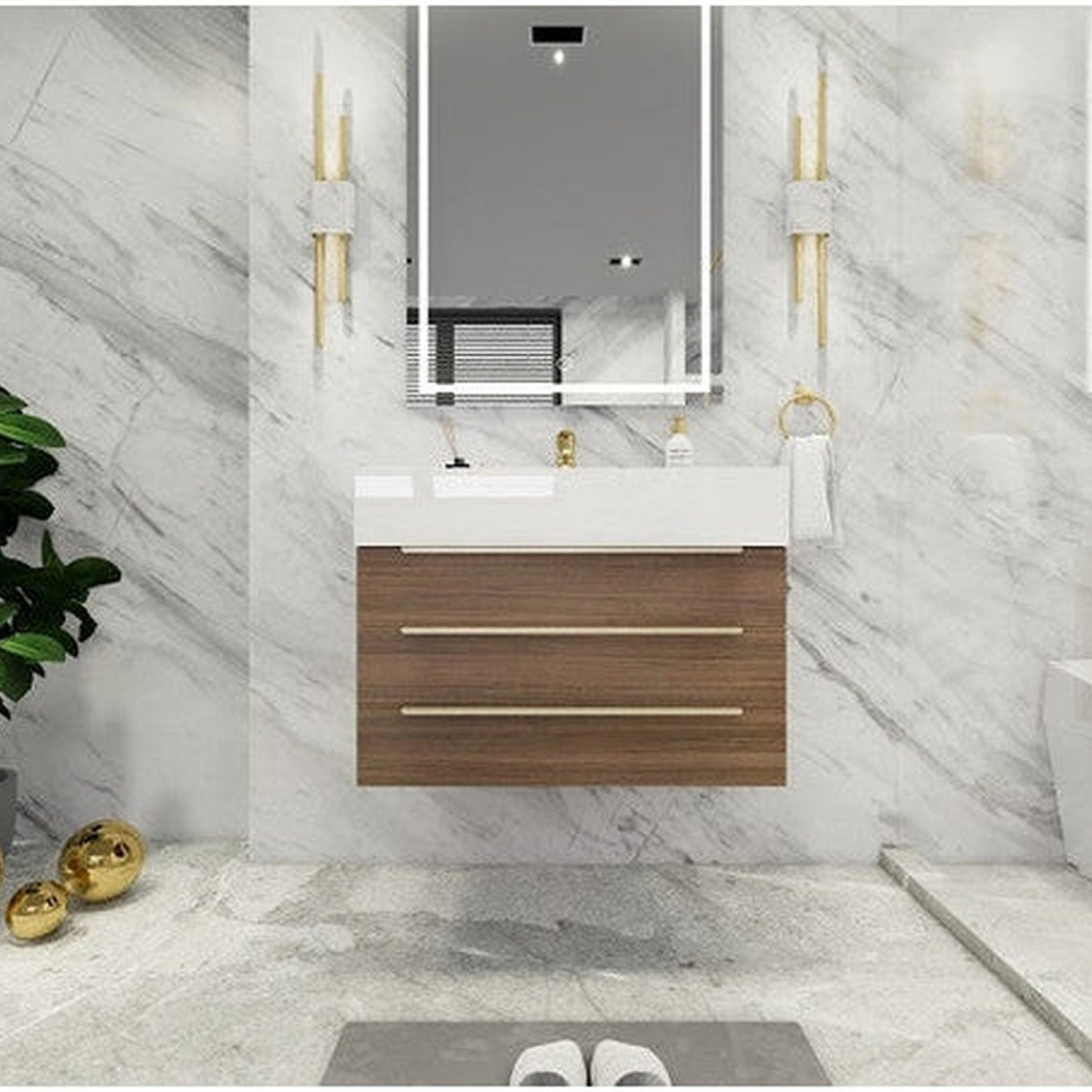 Elara 30&quot; Rosewood Wall-Mounted Vanity With Single Reinforced White Acrylic Sink