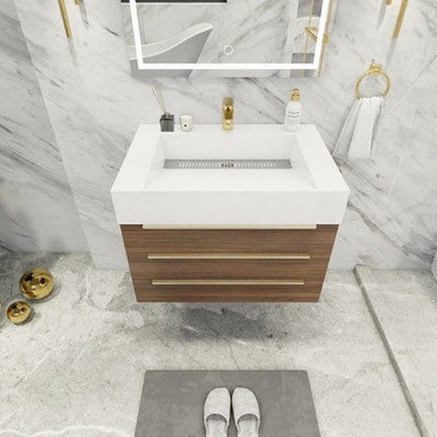 Elara 30&quot; Rosewood Wall-Mounted Vanity With Single Reinforced White Acrylic Sink