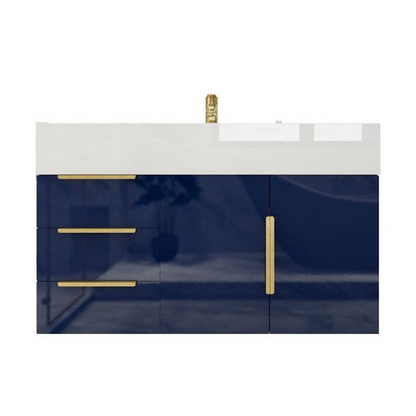 Elara 36&quot; High Gloss Night Blue Wall-Mounted Vanity With Left Side Drawers and Single Reinforced White Acrylic Sink