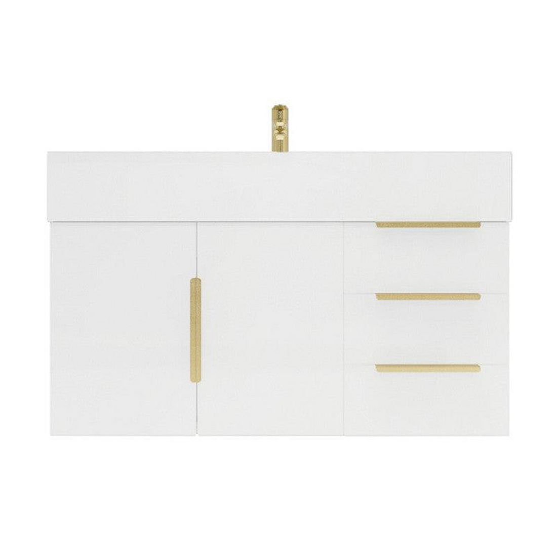 Elara 36&quot; High Gloss White Wall-Mounted Vanity With Right Side Drawers and Single Reinforced White Acrylic Sink
