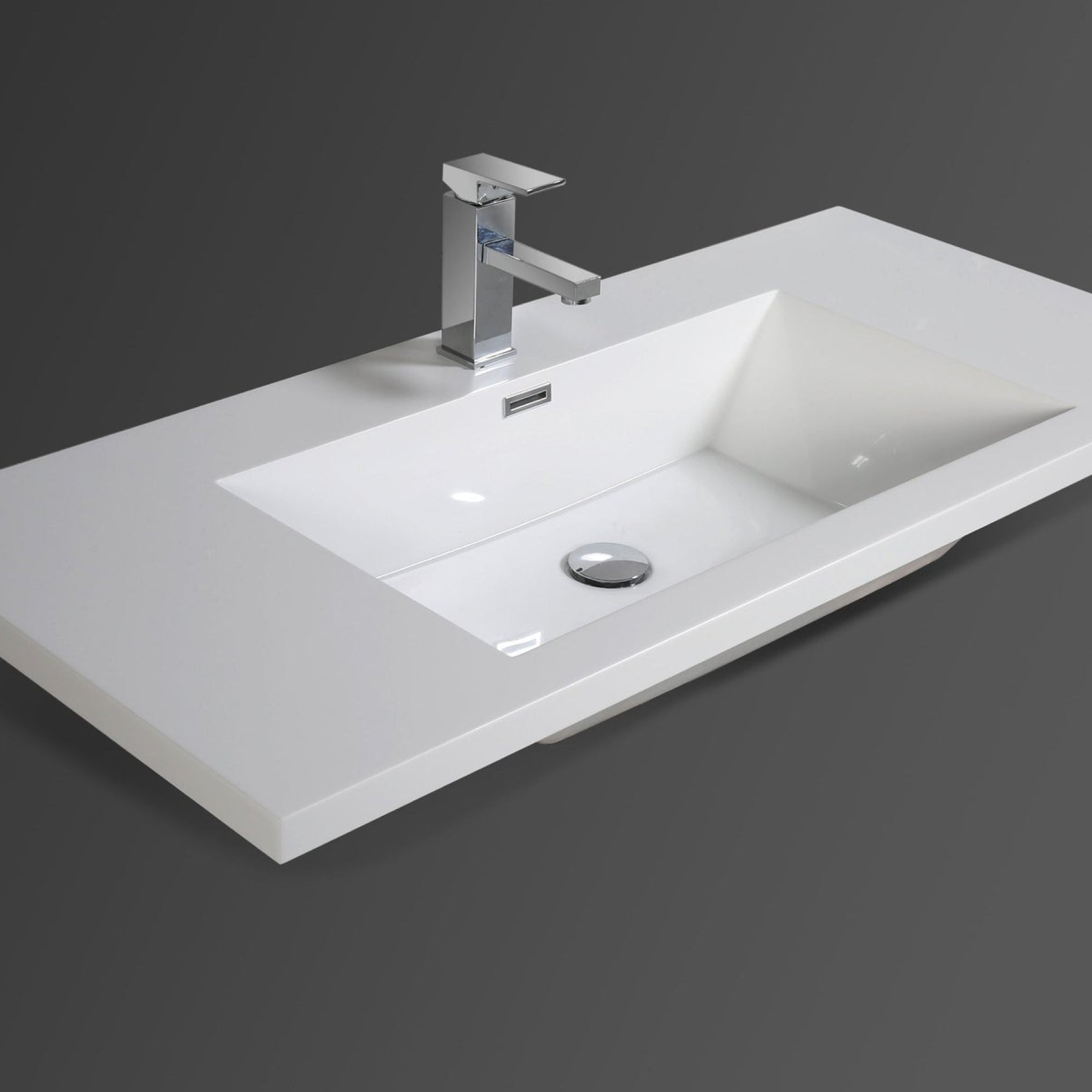 Amara 42&quot; High Gloss Ash Gray Freestanding Vanity With Left Side Drawers and Single Reinforced White Acrylic Sink