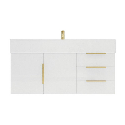 Elara 42&quot; High Gloss White Wall-Mounted Vanity With Right Side Drawers and Single Reinforced White Acrylic Sink