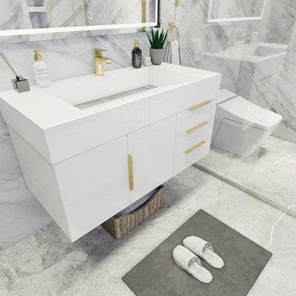 Elara 42&quot; High Gloss White Wall-Mounted Vanity With Right Side Drawers and Single Reinforced White Acrylic Sink