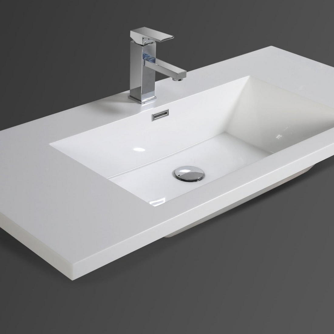 Amara 42&quot; High Gloss Ash Gray Freestanding Vanity With Right Side Drawers and Single Reinforced White Acrylic Sink