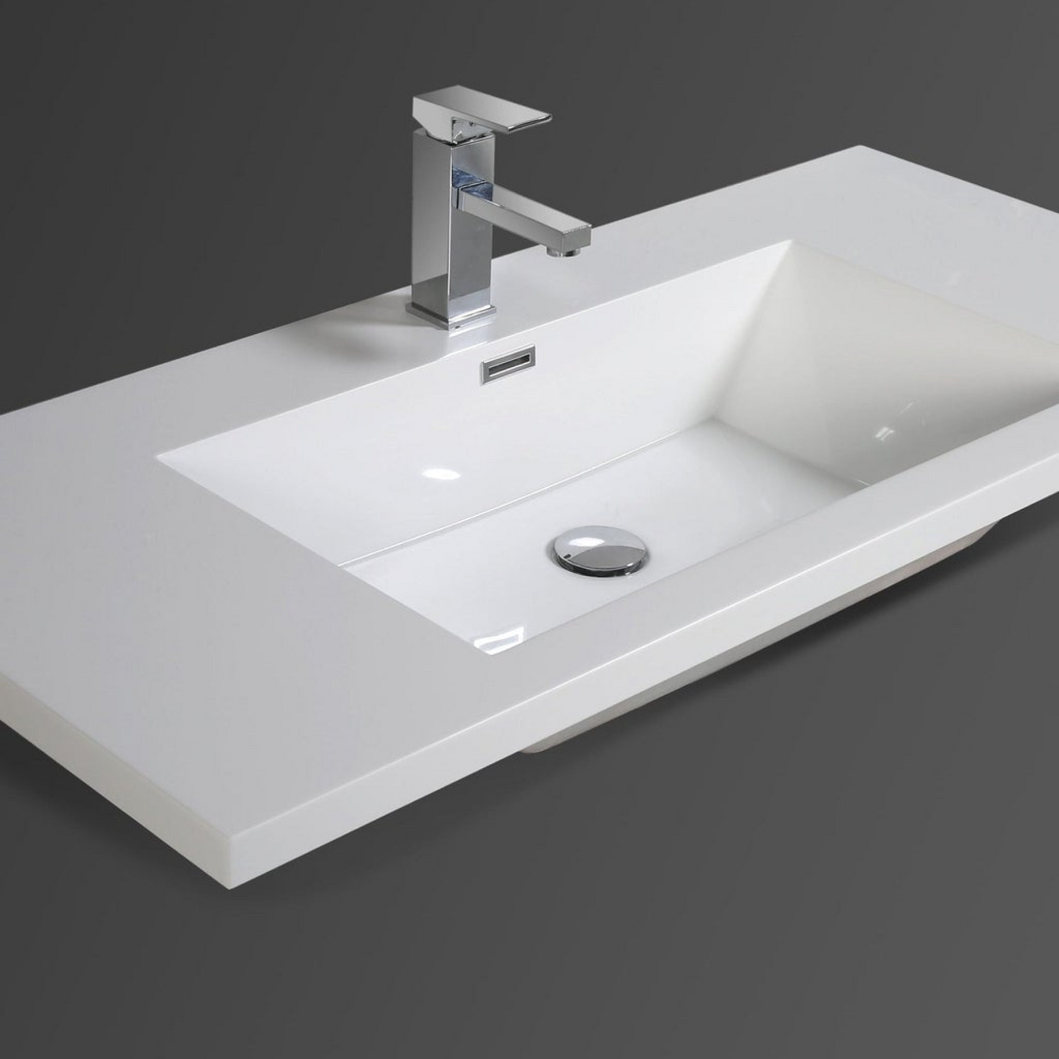 Amara 42&quot; High Gloss Ash Gray Freestanding Vanity With Right Side Drawers and Single Reinforced White Acrylic Sink