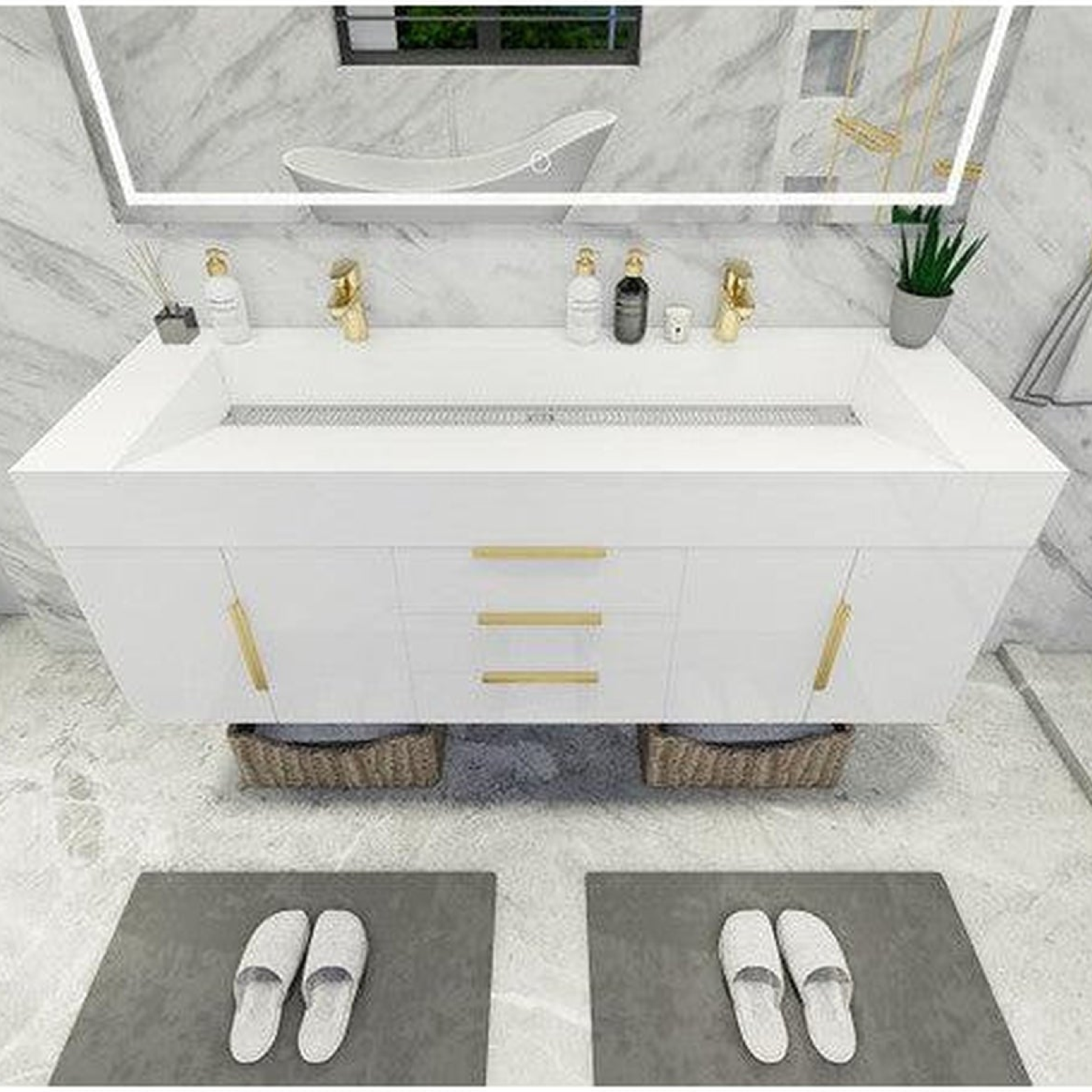 Elara 60&quot; High Gloss White Wall-Mounted Vanity With Double Reinforced White Acrylic Sinks