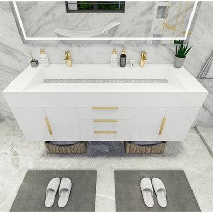 Elara 60&quot; High Gloss White Wall-Mounted Vanity With Double Reinforced White Acrylic Sinks