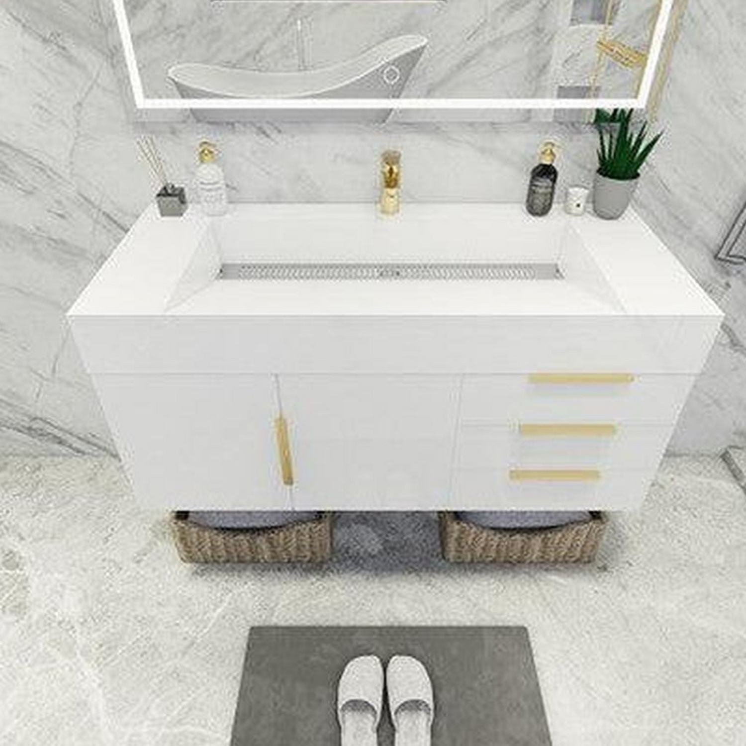 Elara 48&quot; High Gloss White Wall-Mounted Vanity With Single Reinforced White Acrylic Sink