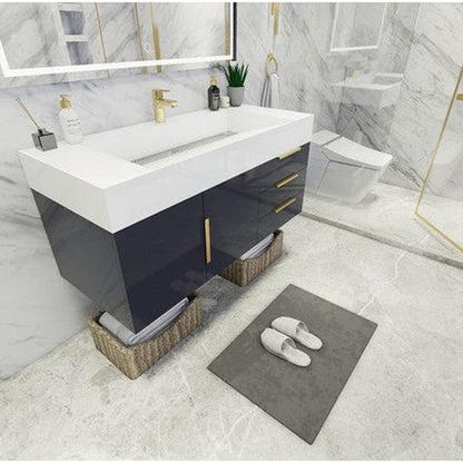 Elara 48&quot; High Gloss Gray Wall-Mounted Vanity With Single Reinforced White Acrylic Sink