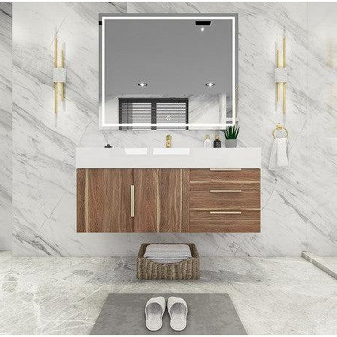 Elara 48&quot; White Oak Wall-Mounted Vanity With Single Reinforced White Acrylic Sink