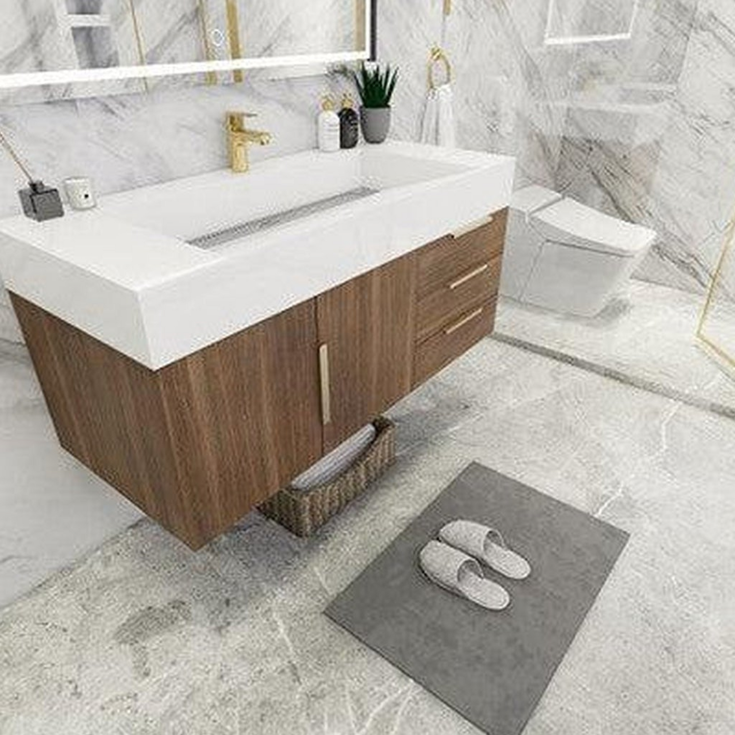 Elara 48&quot; Rosewood Wall-Mounted Vanity With Single Reinforced White Acrylic Sink