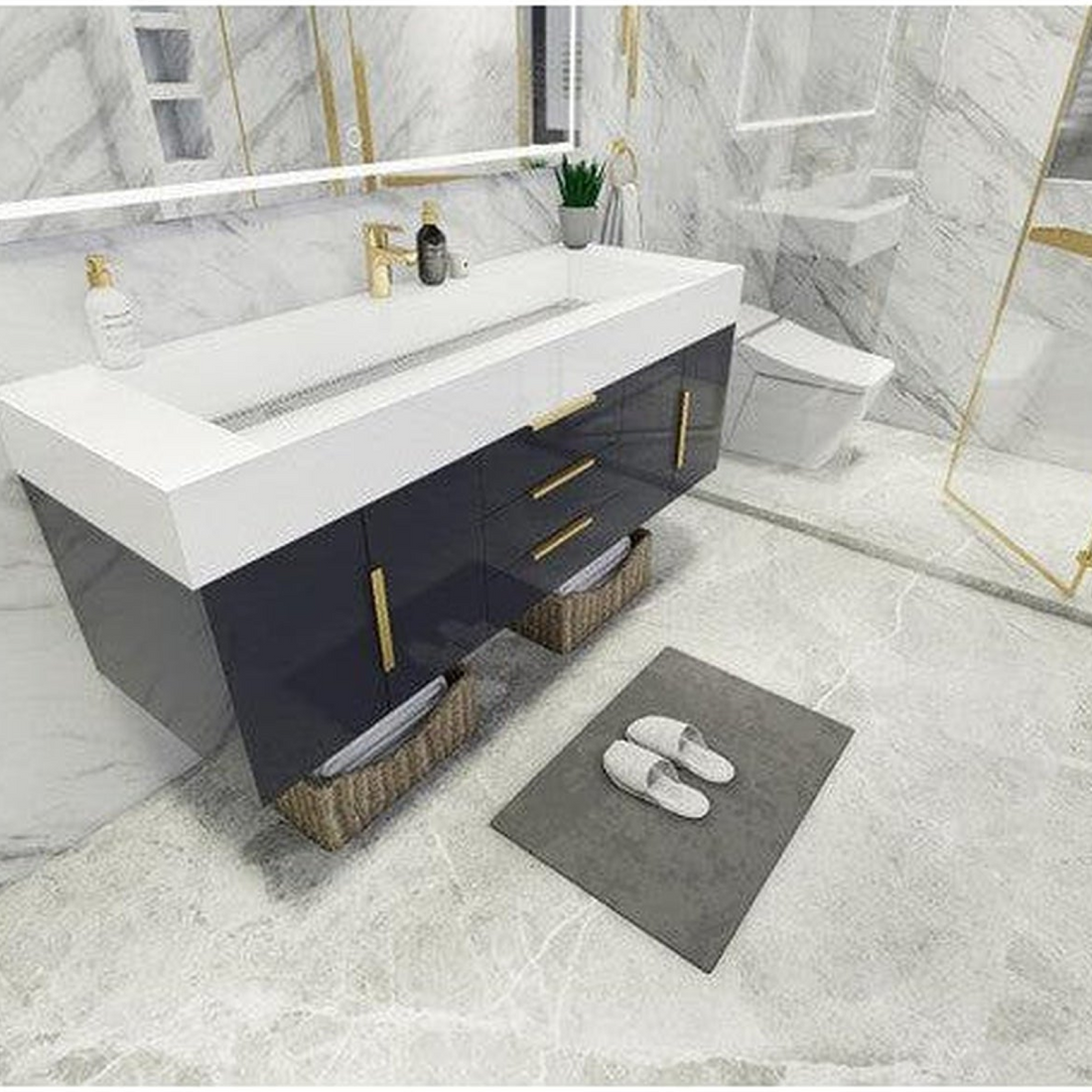 Elara 60&quot; High Gloss Gray Wall-Mounted Vanity With Single Reinforced White Acrylic Sink