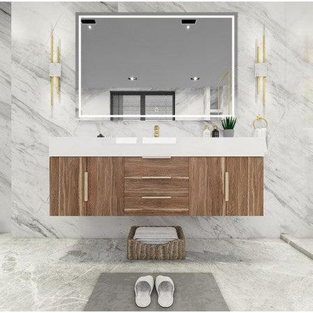 Elara 60&quot; White Oak Wall-Mounted Vanity With Single Reinforced White Acrylic Sink