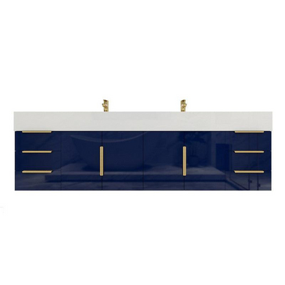 Elara 72&quot; High Gloss Night Blue Wall-Mounted Vanity With Double Reinforced White Acrylic Sinks