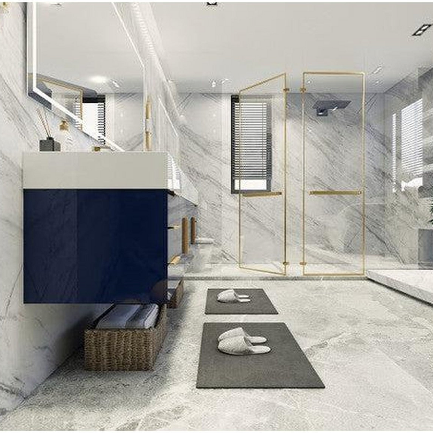 Elara 72&quot; High Gloss Night Blue Wall-Mounted Vanity With Double Reinforced White Acrylic Sinks