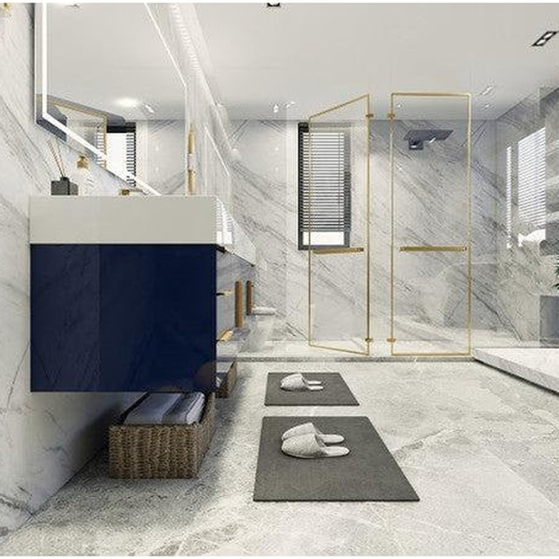 Elara 72&quot; High Gloss Night Blue Wall-Mounted Vanity With Double Reinforced White Acrylic Sinks