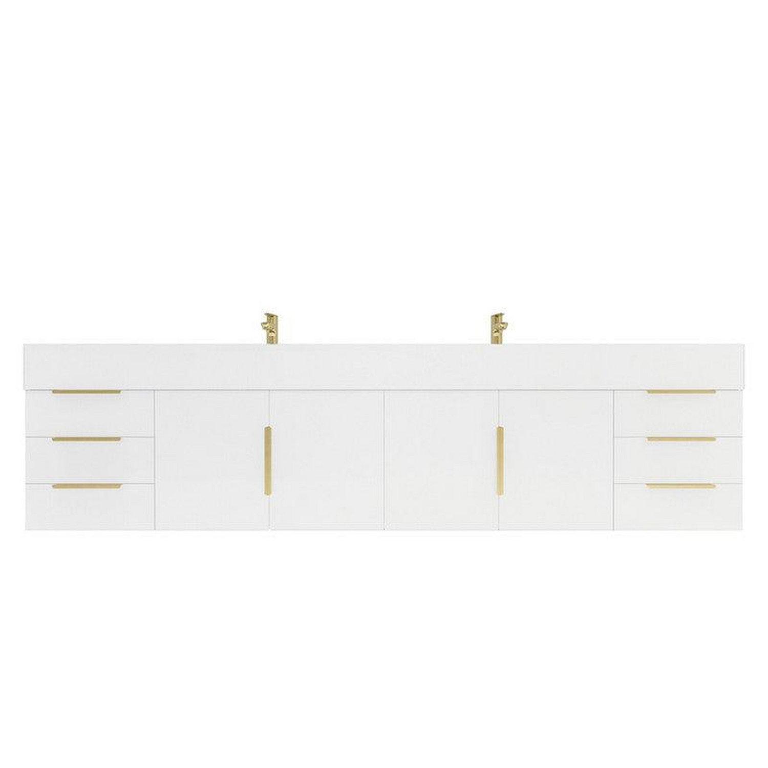 Elara 84&quot; High Gloss White Wall-Mounted Vanity With Double Reinforced White Acrylic Sinks