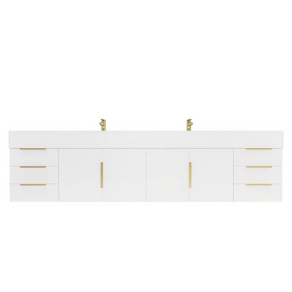 Elara 84&quot; High Gloss White Wall-Mounted Vanity With Double Reinforced White Acrylic Sinks