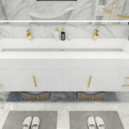 Elara 84&quot; High Gloss White Wall-Mounted Vanity With Double Reinforced White Acrylic Sinks