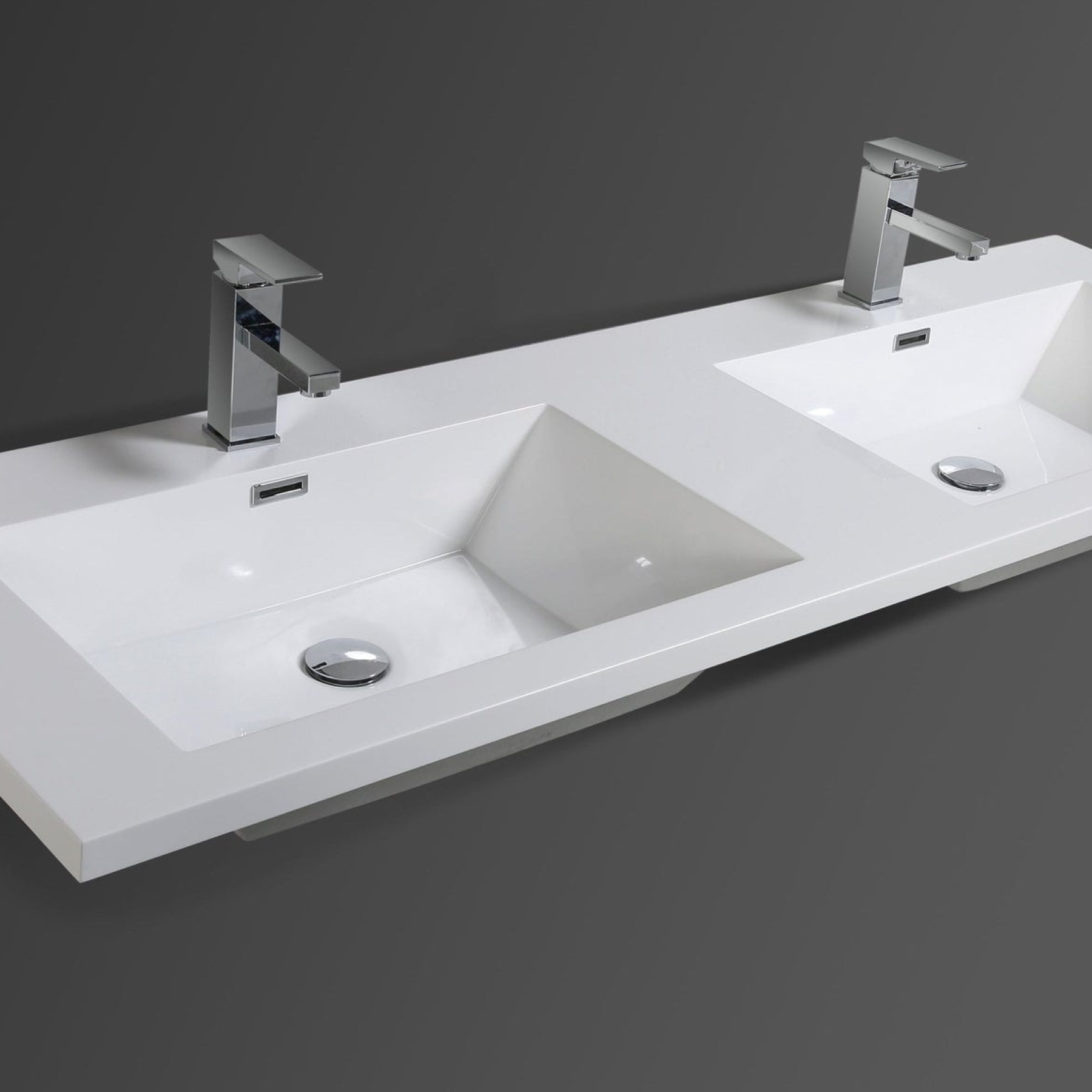 Amara 60&quot; High Gloss Ash Gray Freestanding Vanity With Double Reinforced White Acrylic Sinks