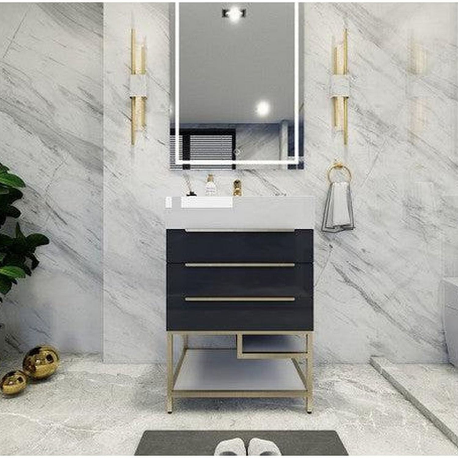 Elara 24&quot; High Gloss Gray Freestanding Vanity With Single Reinforced White Acrylic Sink