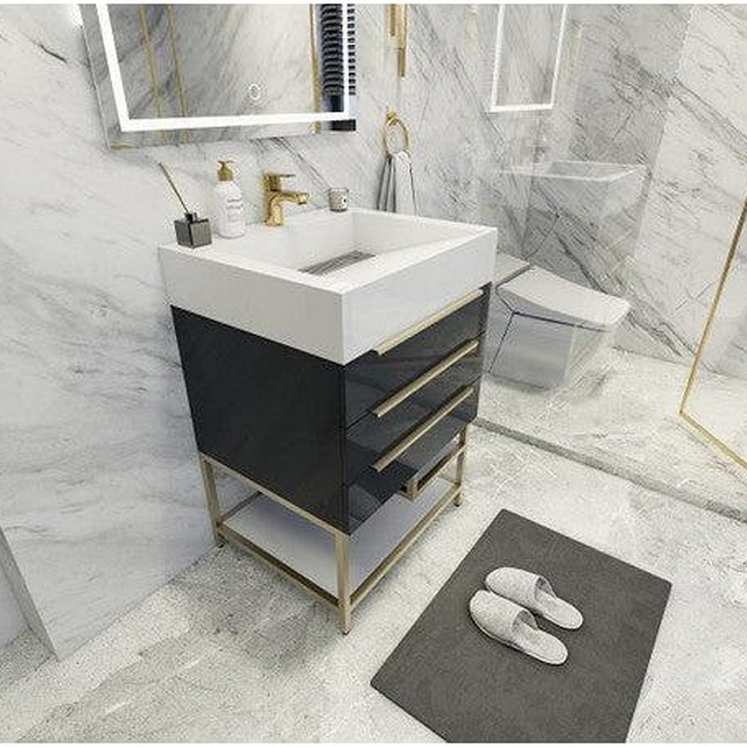 Elara 24&quot; High Gloss Gray Freestanding Vanity With Single Reinforced White Acrylic Sink