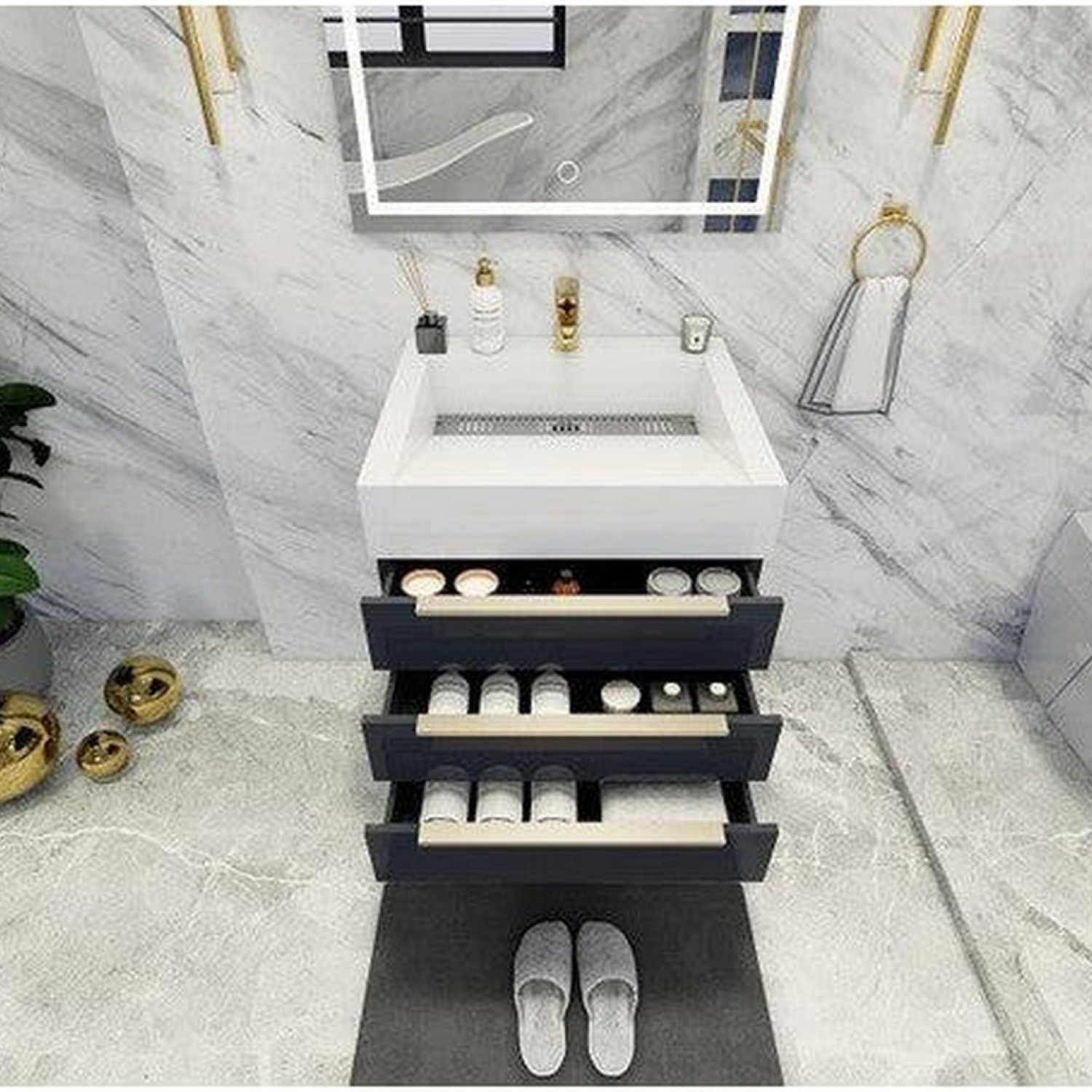 Elara 24&quot; High Gloss Gray Freestanding Vanity With Single Reinforced White Acrylic Sink