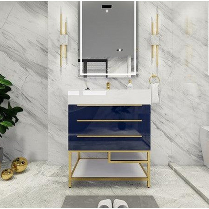 Elara 30&quot; High Gloss Night Blue Freestanding Vanity With Single Reinforced White Acrylic Sink