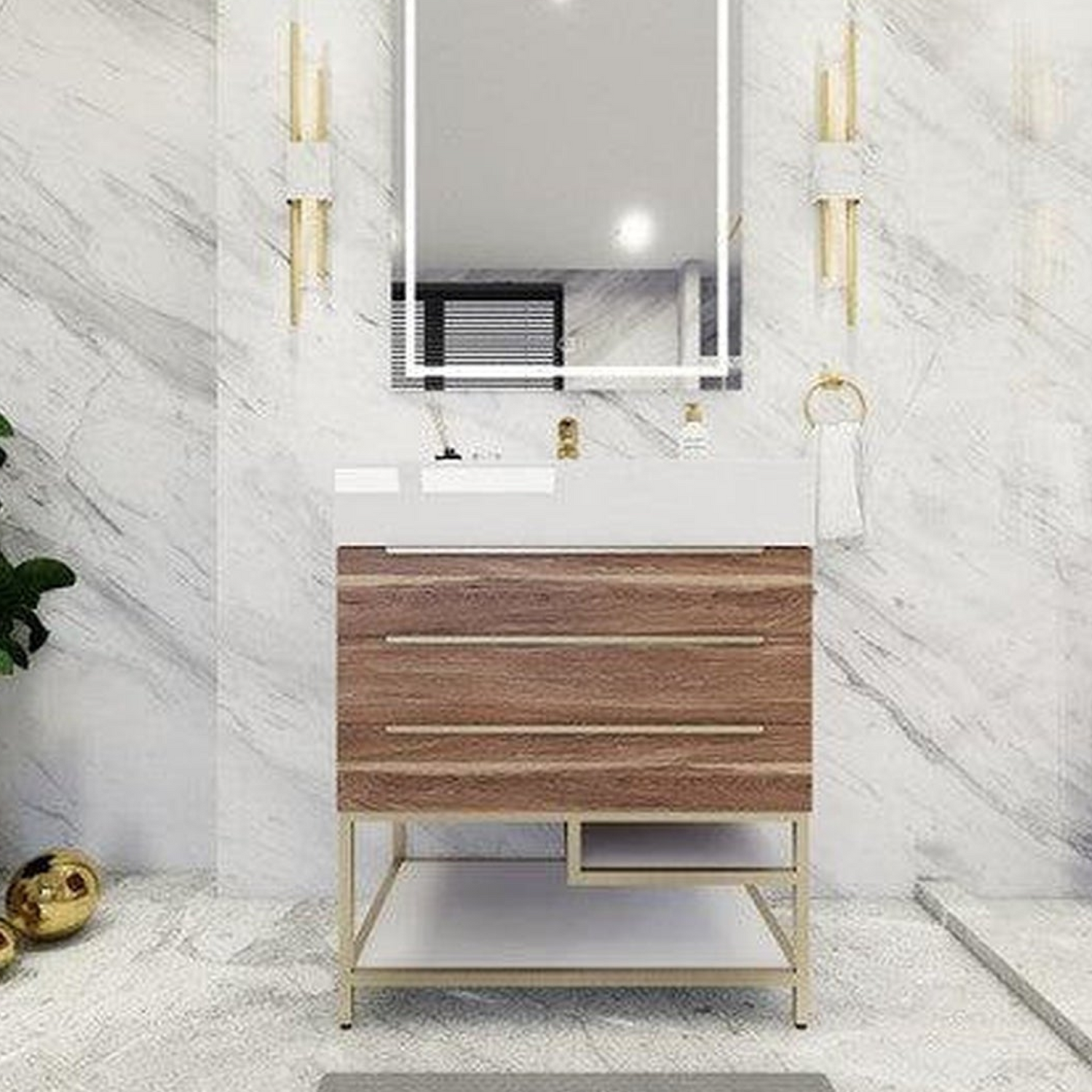 Elara 30&quot; White Oak Freestanding Vanity With Single Reinforced White Acrylic Sink