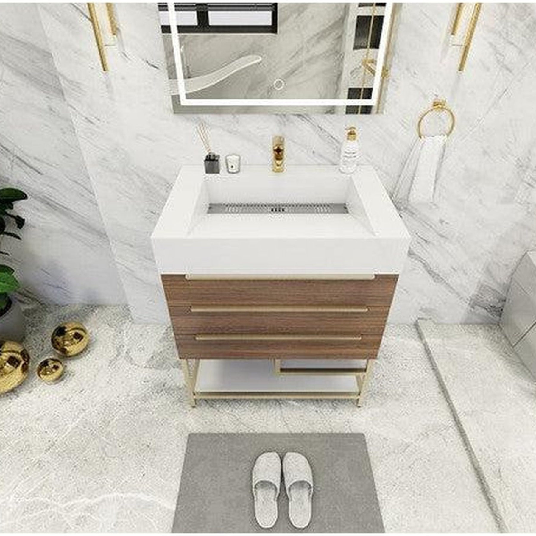 Elara 30&quot; Rosewood Freestanding Vanity With Single Reinforced White Acrylic Sink