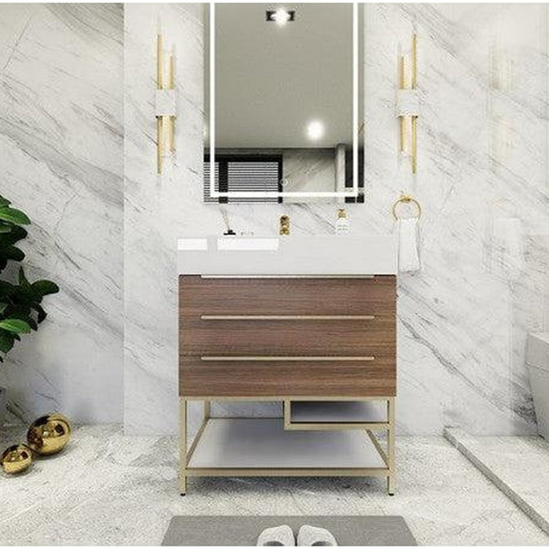 Elara 30&quot; Rosewood Freestanding Vanity With Single Reinforced White Acrylic Sink