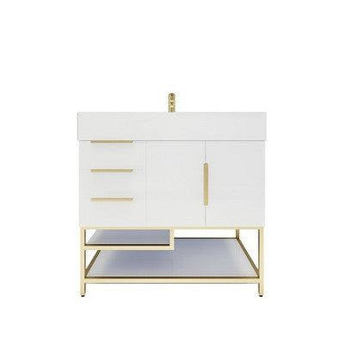 Elara 36&quot; High Gloss White Freestanding Vanity With Left Side Drawers and Single Reinforced White Acrylic Sink