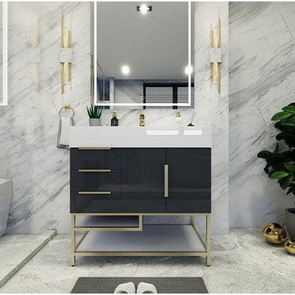 Elara 36&quot; High Gloss Gray Freestanding Vanity With Left Side Drawers and Single Reinforced White Acrylic Sink