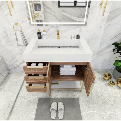 Elara 36&quot; White Oak Freestanding Vanity With Left Side Drawers and Single Reinforced White Acrylic Sink