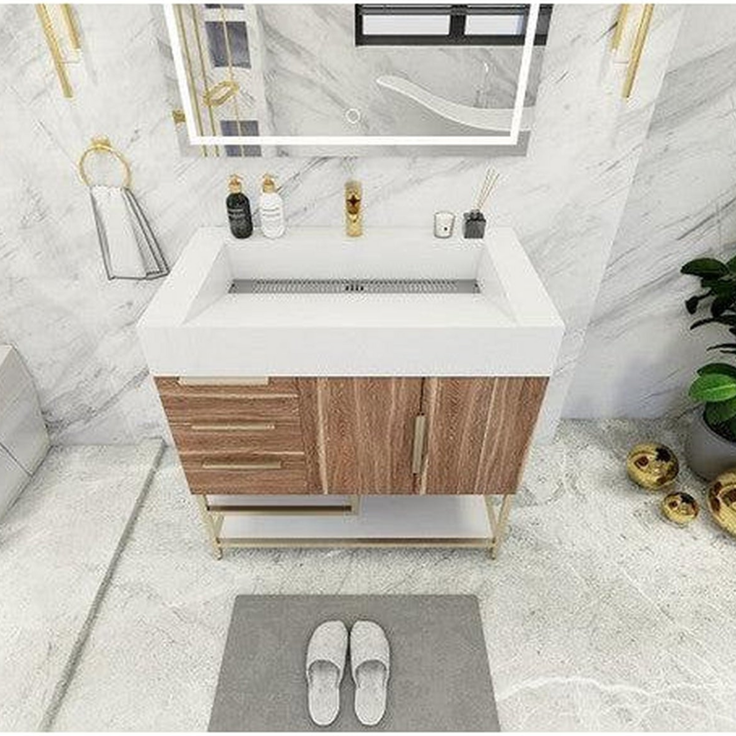 Elara 36&quot; White Oak Freestanding Vanity With Left Side Drawers and Single Reinforced White Acrylic Sink