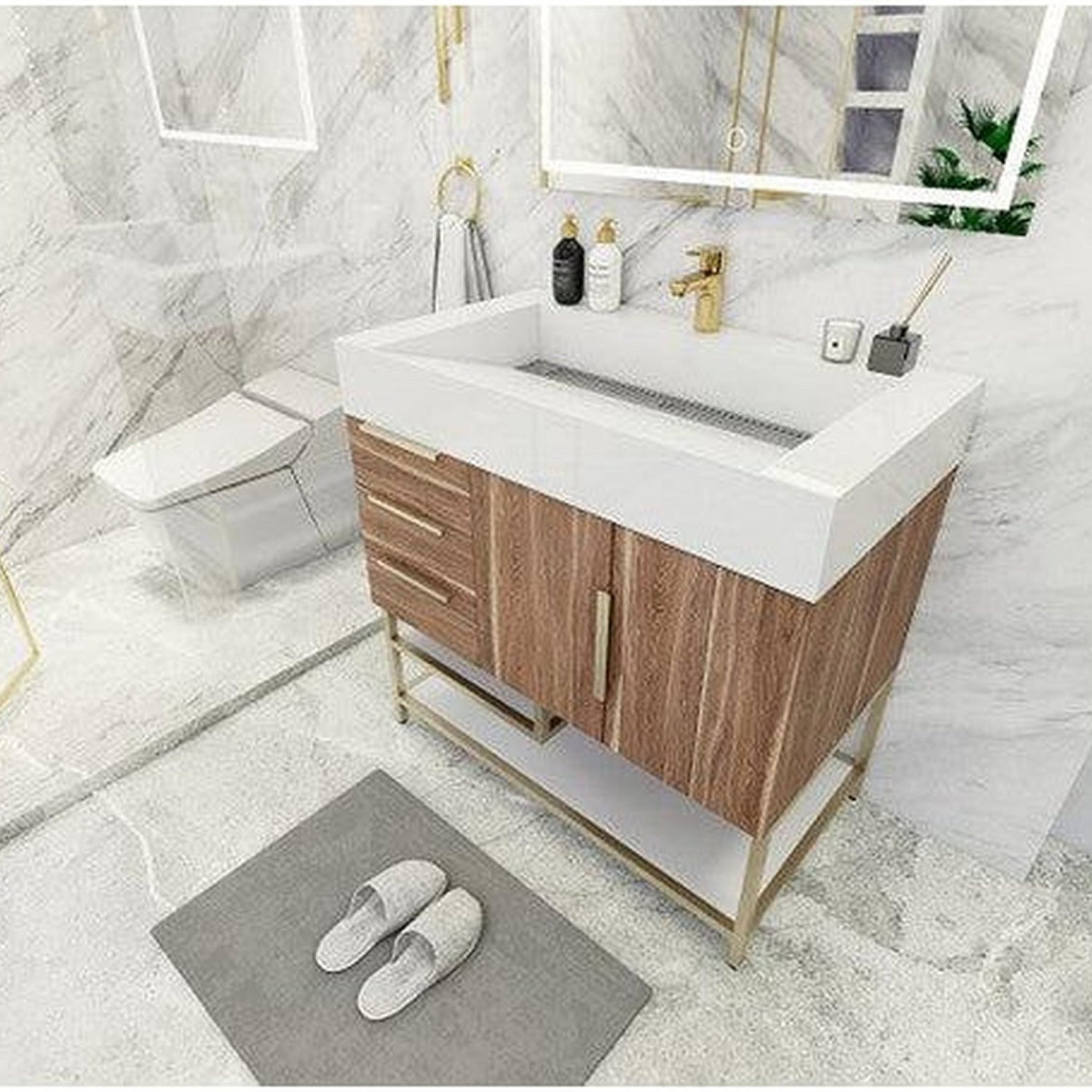 Elara 36&quot; White Oak Freestanding Vanity With Left Side Drawers and Single Reinforced White Acrylic Sink