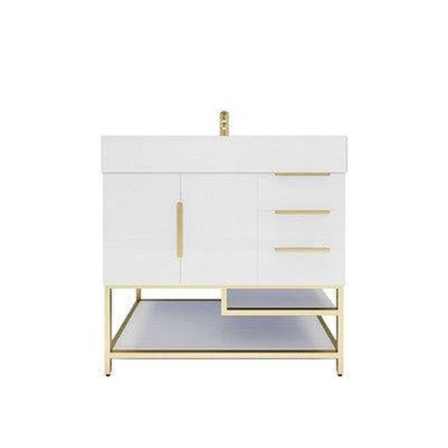 Elara 36&quot; High Gloss White Freestanding Vanity With Right Side Drawers and Single Reinforced White Acrylic Sink