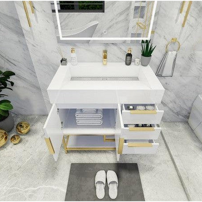 Elara 36&quot; High Gloss White Freestanding Vanity With Right Side Drawers and Single Reinforced White Acrylic Sink