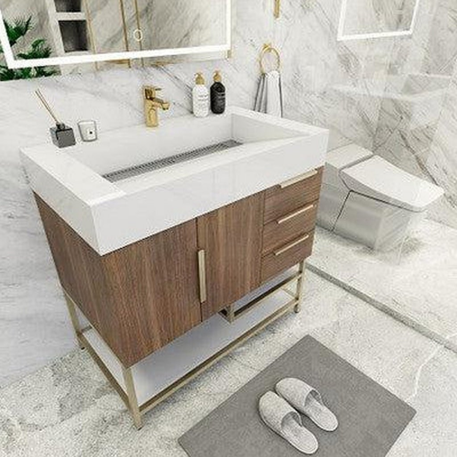 Elara 36&quot; Rosewood Freestanding Vanity With Right Side Drawers and Single Reinforced White Acrylic Sink